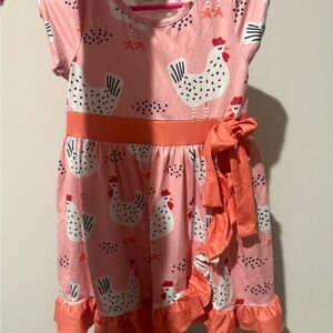 Pink Chicken Kids Dress with Orange Accents